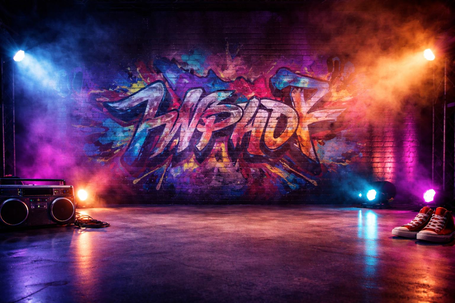 Bühne mit Graffiti und Boombox – Hip Hop Kindergeburtstag in Stuttgart